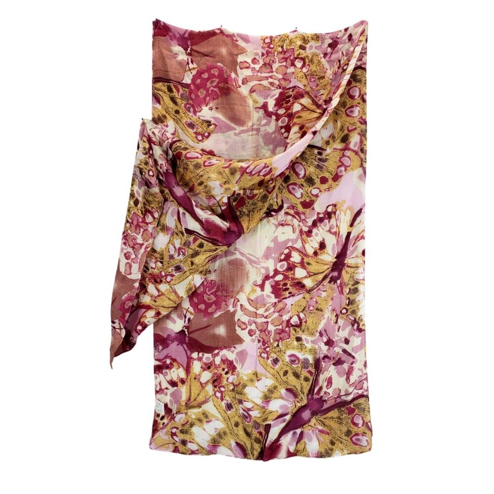 Pink Butterfly Watercolor Scarf by J Francis 70.5"x19.5" Woven Viscose Texture